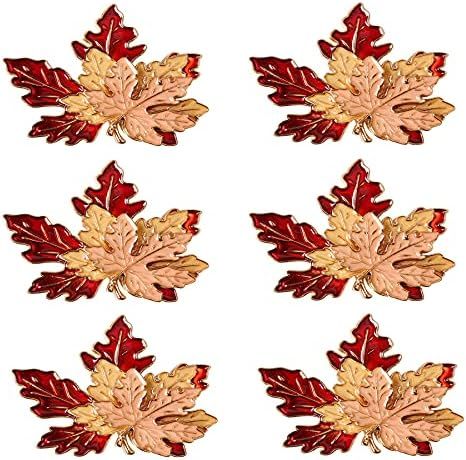 ONNPNN 6 Pieces Maple Leaf Napkin Rings, Rhinestone Maple Napkins Holder, Maple Leaves Serviette ... | Amazon (US)