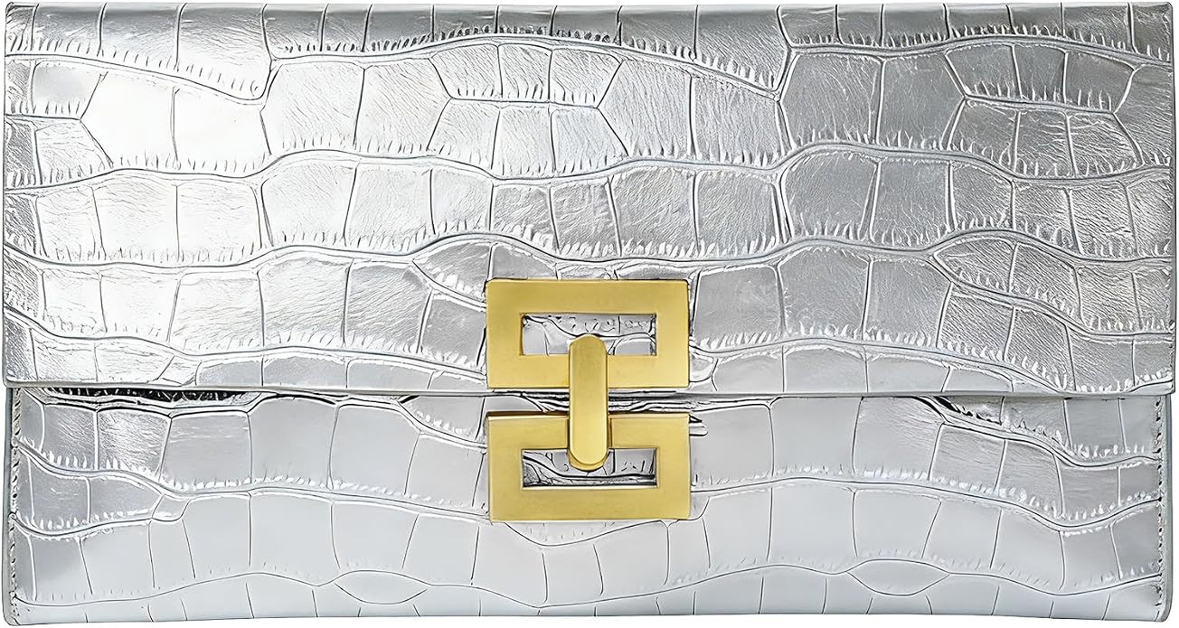 Clutch Evening Bags for Women, Croc-Embossed Metallic Handbags, Trendy Envelope Purse for Prom, F... | Amazon (US)