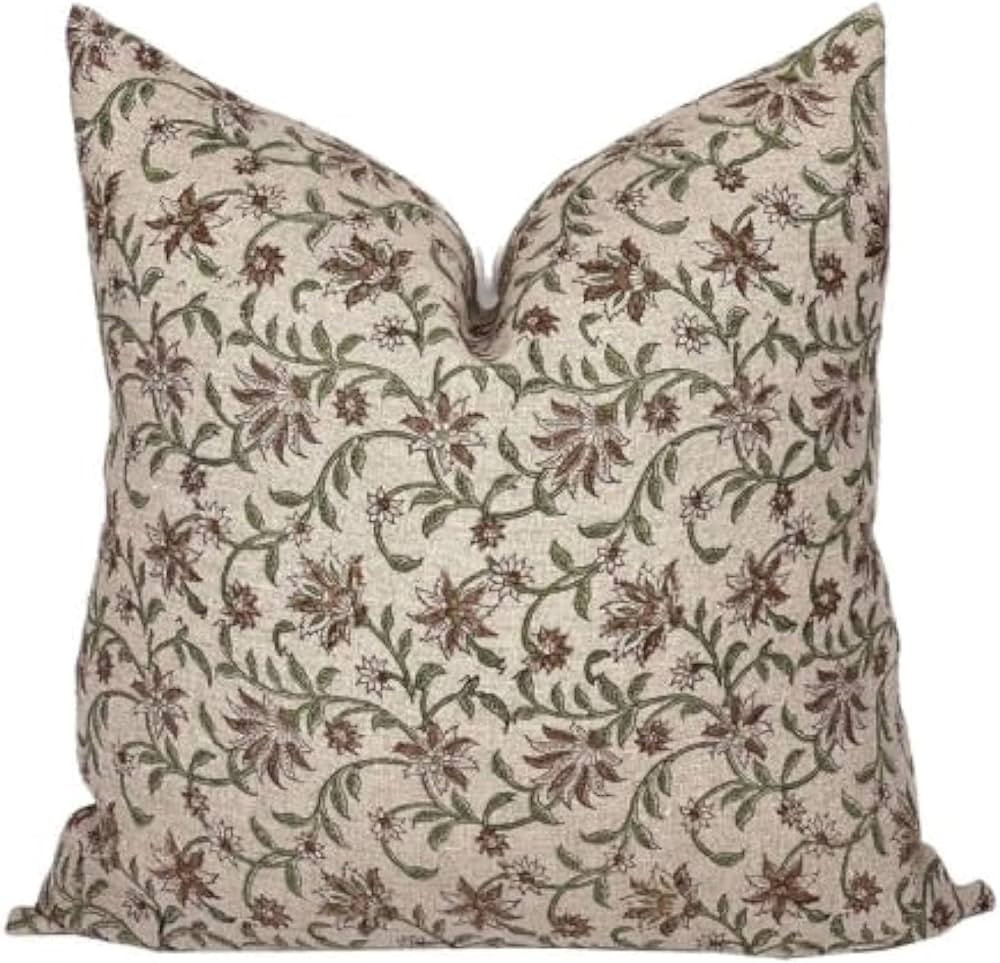 Pillow Covers 100% Linen 24 x 24 Inches Double Sided Block Print with Zipper for Easy Removal Hom... | Amazon (US)