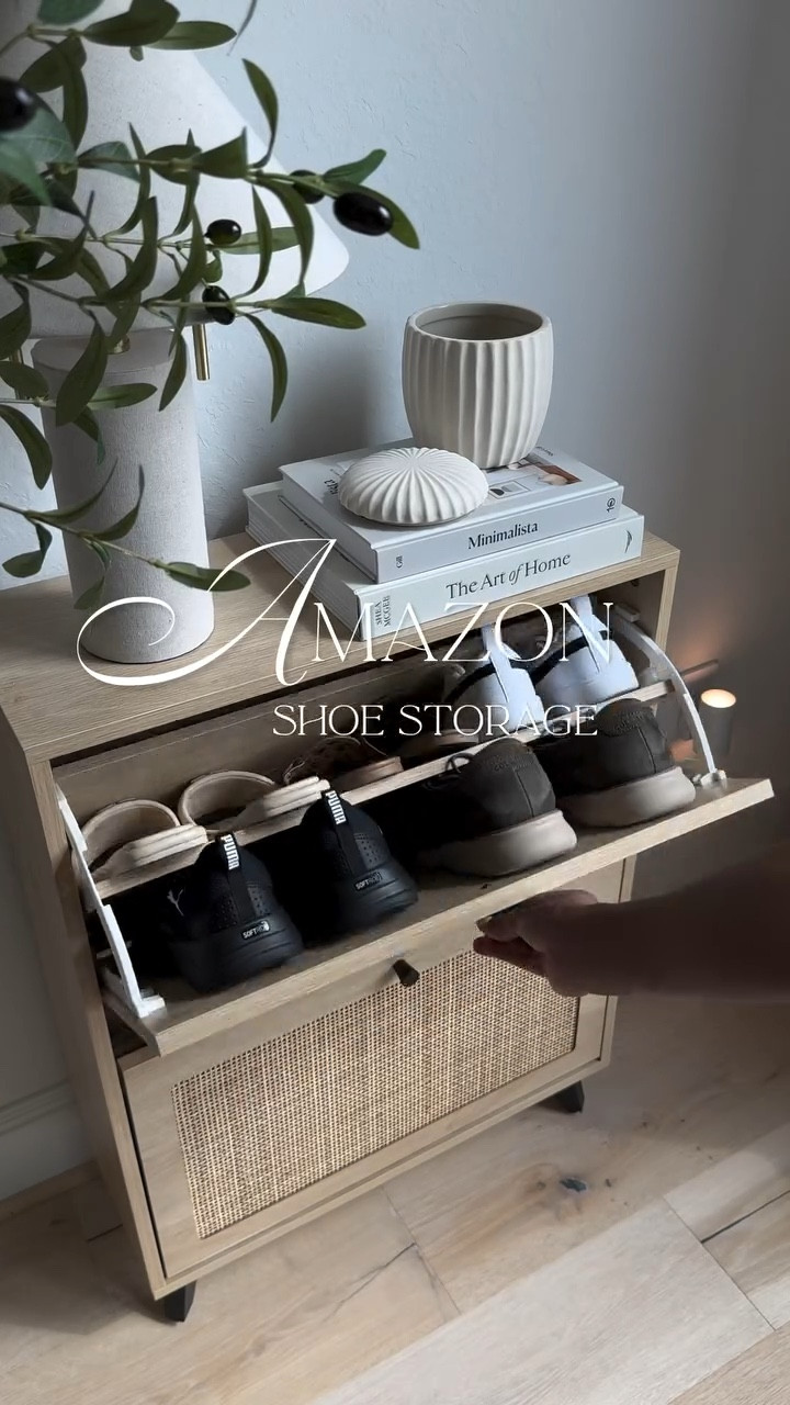 Comment: Shoe 

Yay for both! 🎉 A functional plus stylish entryway. 💡 I’m obsessed with these slim stage cabinets - They are perfect for smaller entryways… 🤍 Plus, you can place them next to each other to store all your shoes! 🎉 The best part? You can store your shoes sideways or forwards, whatever works best for you!