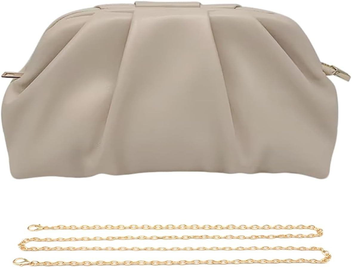 Pahajim Clutch Bags for Women Ruched Dumpling PU Leather with Chain Elegant Shoulder Bag for Wedd... | Amazon (UK)