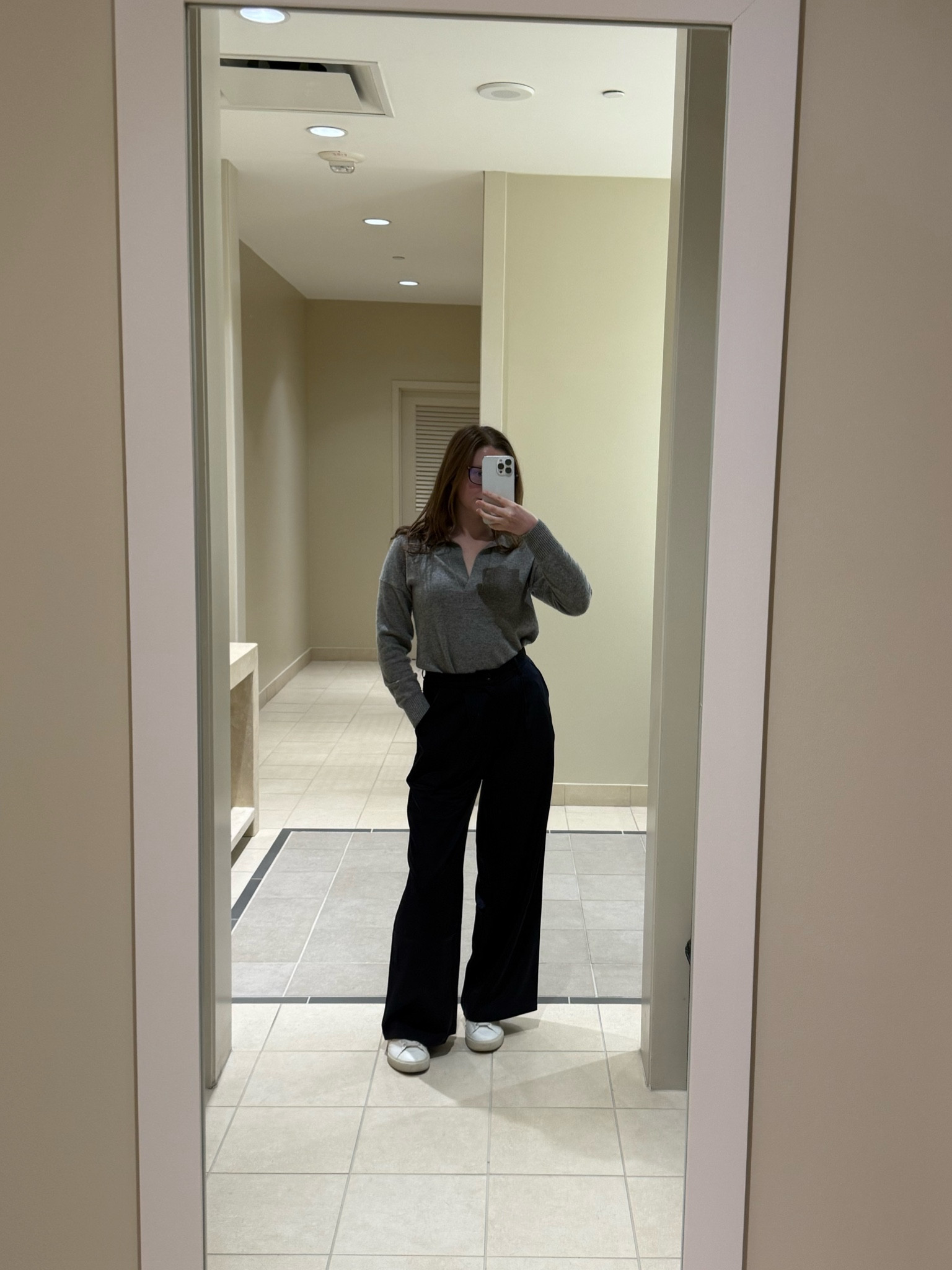 Casual work fit!  Perfect for these cold weather days. I love the silky navy pants to elevate the look. 

#LTKStyleTip #LTKWorkwear #LTKFindsUnder100