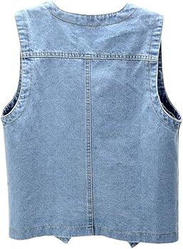 Ladyful Women's Sleeveless Denim Vest V Neck Button Down Jean Waistcoat Jacket | Amazon (US)