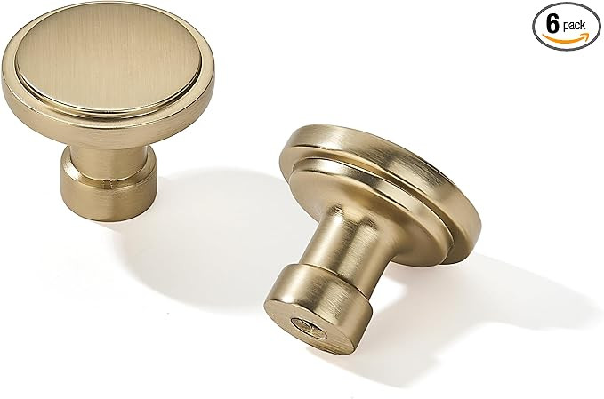 6 Pack Champagne Bronze Cabinet Knobs 1-1/4 inch, Jasper Pulls Champagne Brass Solid Dresser Knob... | Amazon (US)