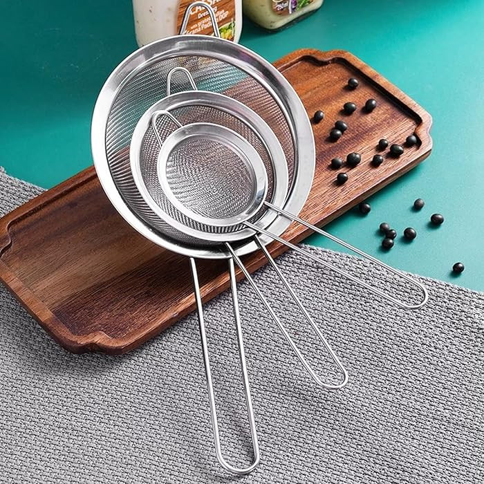 3 Piece Ultra Fine Wire Strainer with Handle, Small Medium Large Sieve Metal Strainer Set, Stainl... | Amazon (US)