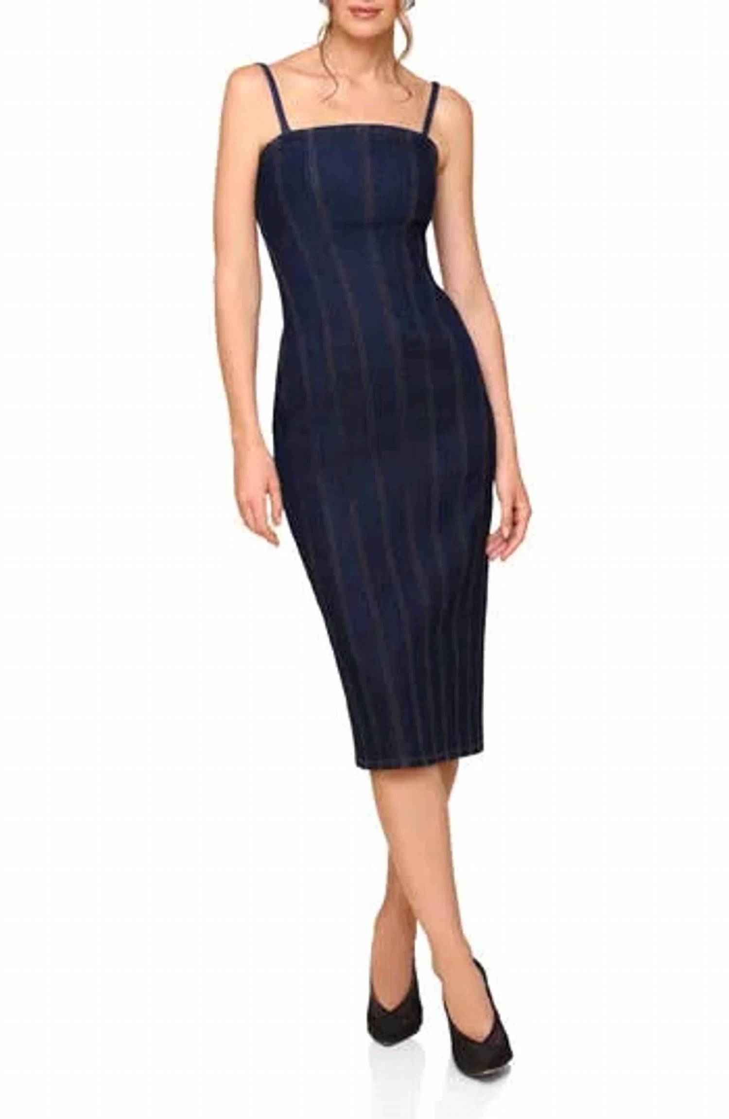 Denim Bodycon Midi Dress In Blue | Shop Simon