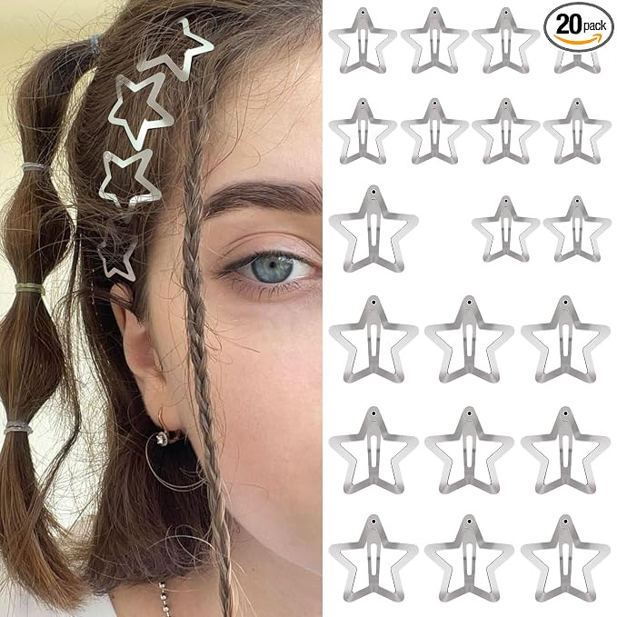 Star Hair Clips 2000s Y2K Snap Hair Barrettes Non Slip Star Hair Accessories Silver Metal Hair Cl... | Amazon (US)