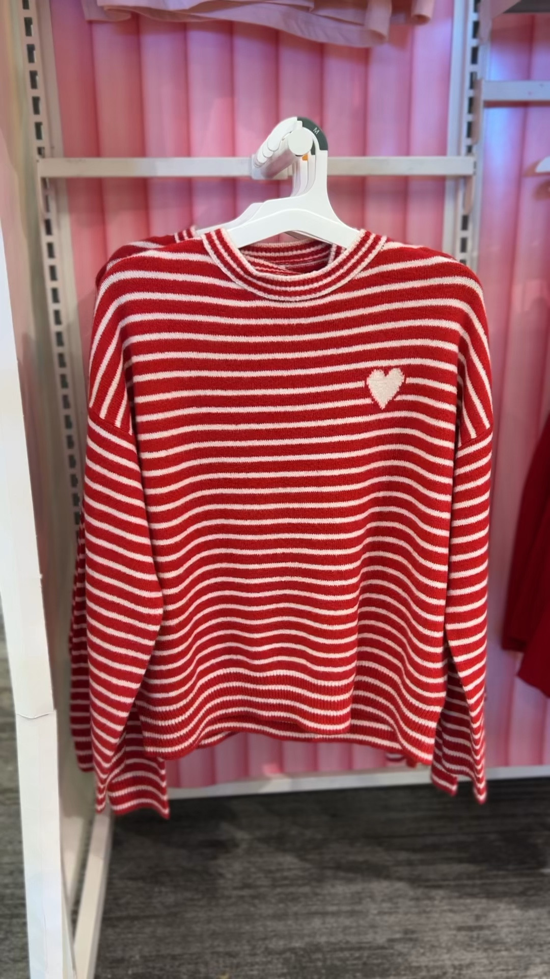 Target heart day sweater, very soft (cashmere soft synthetic), on the thin side. Fits true to size. I’d probably get the medium for a roomier fit. #targetstyle 
