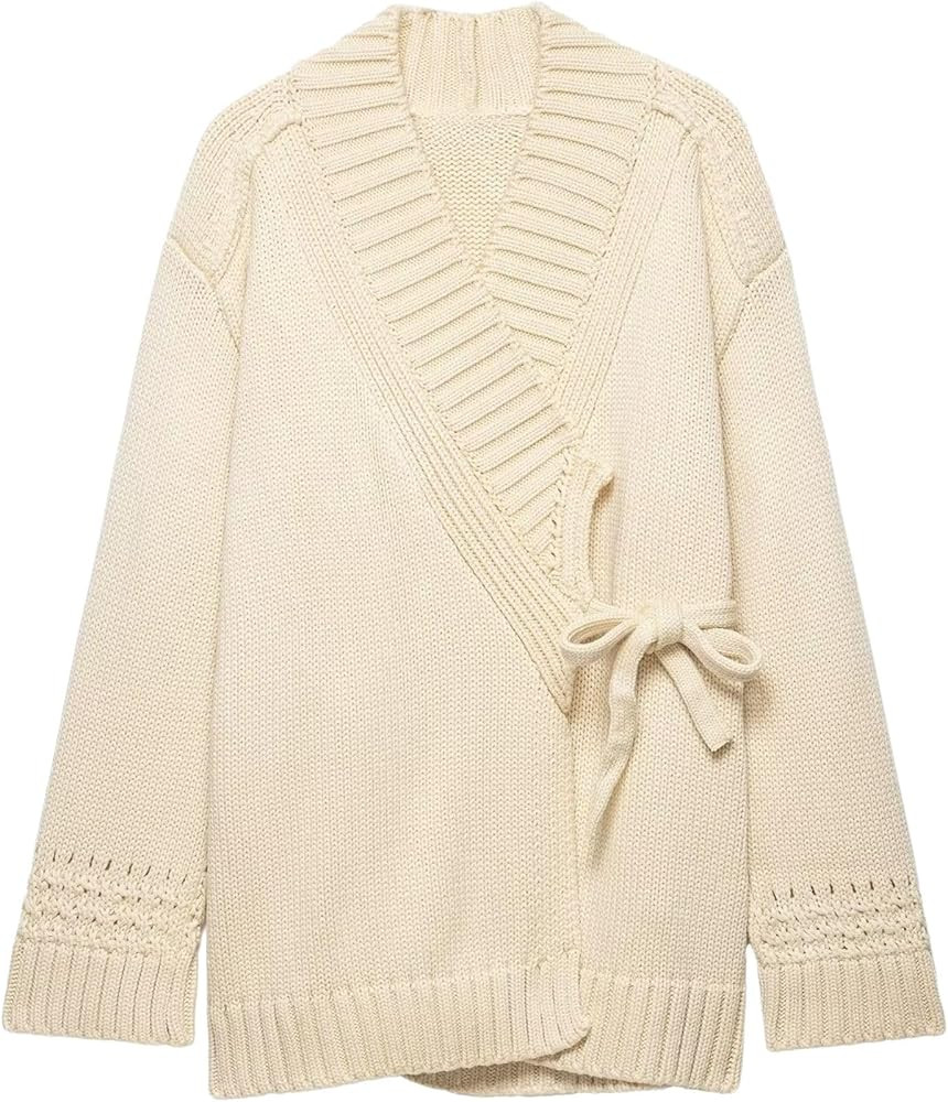 Chevara Women’s Kimono Cardigan Sweater Cozy Front Tie V Neck Long Sleeve Oversized Cable Knit ... | Amazon (US)