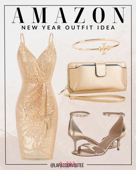 Step into the New Year with shimmer and style! Embrace the allure of a gold sparkly dress paired with a dazzling gold bracelet, a chic clutch bag, and elevate your look with ankle strap heels. Unleash the glamour and shine as you welcome the festivities in this perfect Amazon New Year outfit!

#LTKHoliday #LTKstyletip #LTKSeasonal