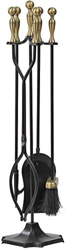 Amagabeli 5 Pieces Fireplace Tools Sets Brass Handles Wrought Iron Set and Holder Indoor Outdoor ... | Amazon (US)