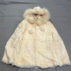 VTG 80s Y2K Ivory Cream Fur Hood Jacket Coat Winter Rabbit Fur Babydoll Line-XXX | Poshmark