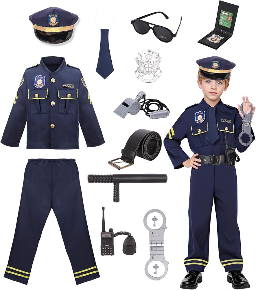 LOYO Police Costume for Kids - Boys Police Officer Costume with Light Up Hat, Halloween Kids Cop ... | Amazon (US)