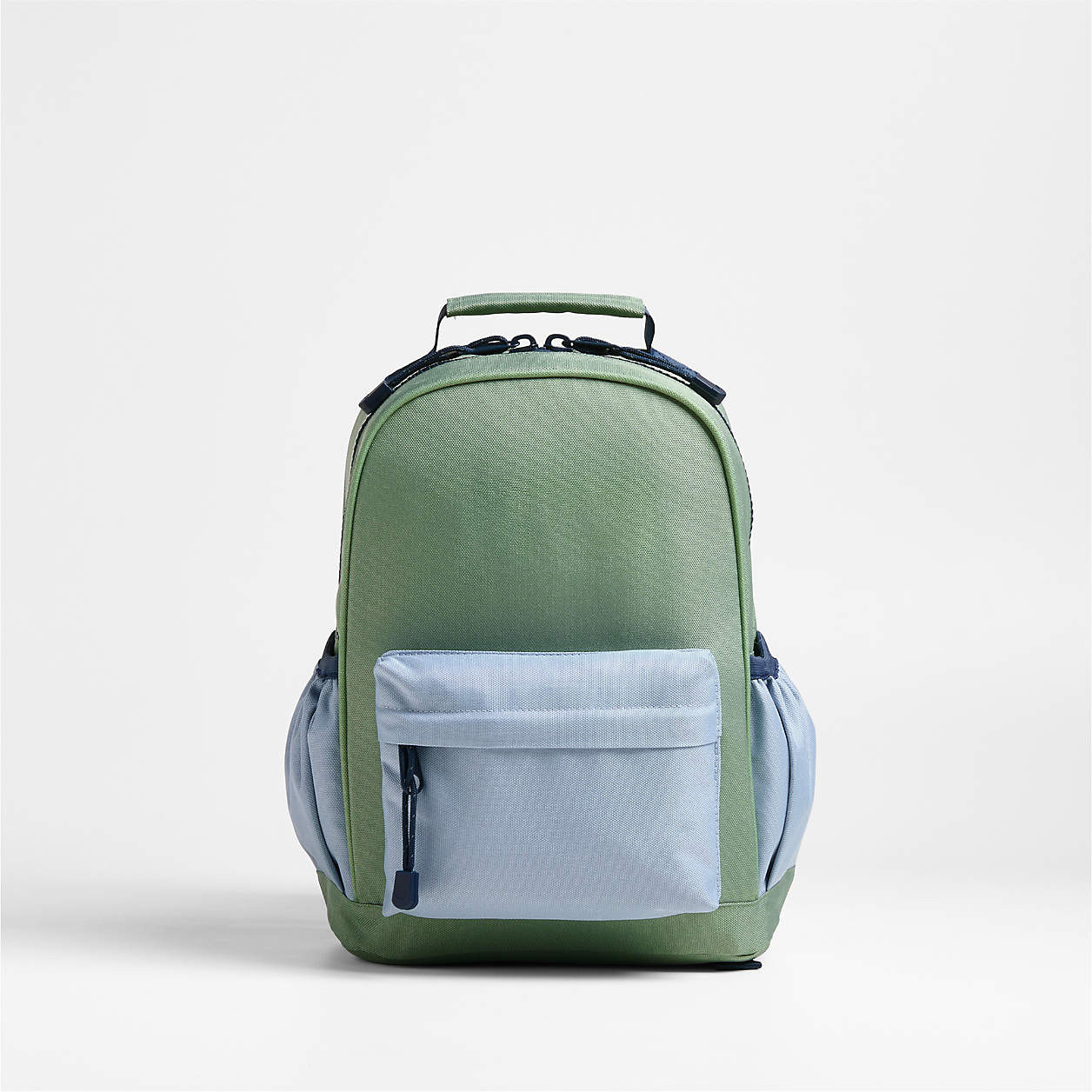 Green and Blue Colorblock Medium Kids Backpack with Side Pockets + Reviews | Crate & Kids | Crate & Barrel