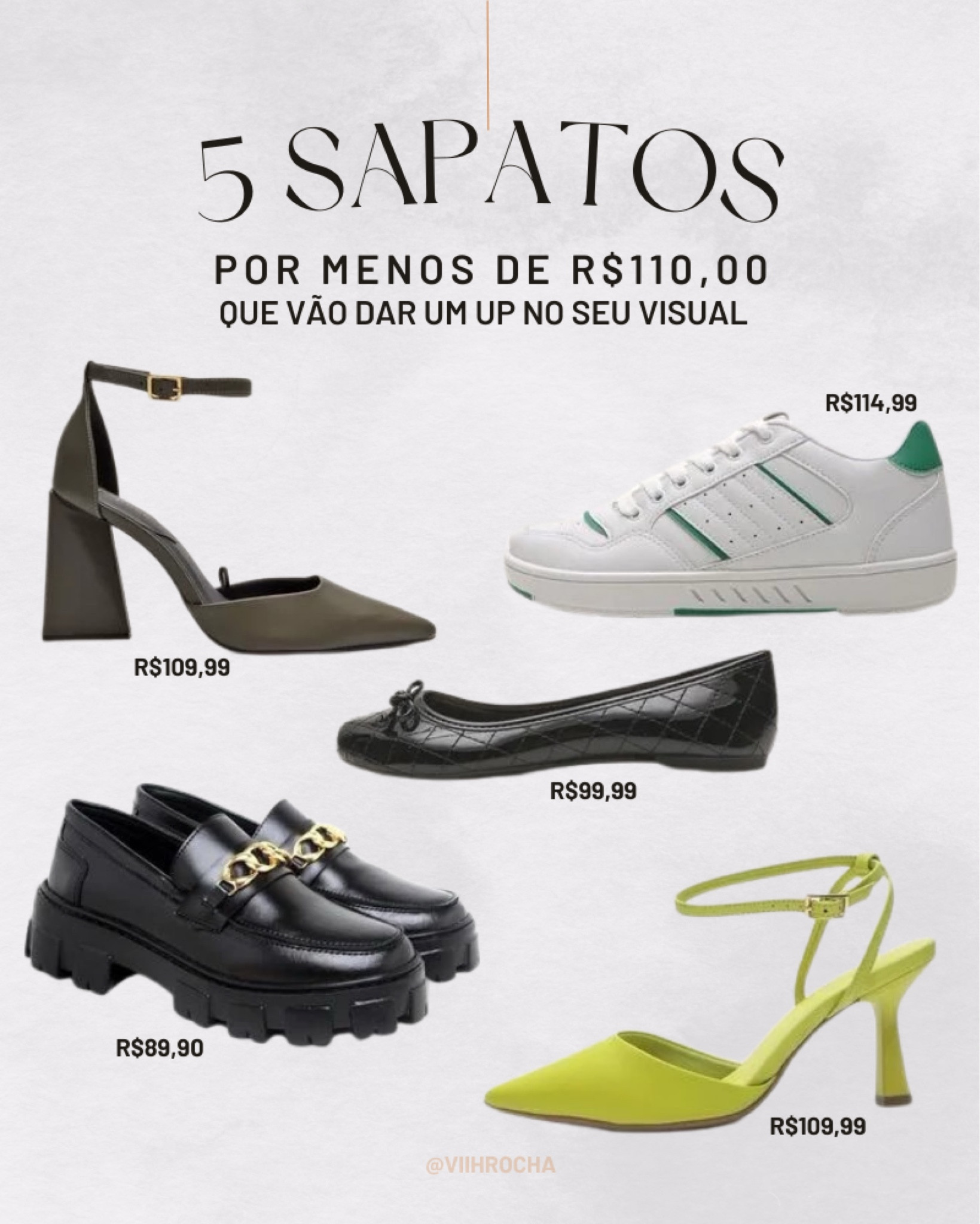 5 sapatos que vai trazer mais estilo para os seus looks. E eles custam menos que R$110,00. Vale a pena 👏🏽 E tem pra todos os estilos viu? Aproveita!

#LTKFind #LTKstyletip