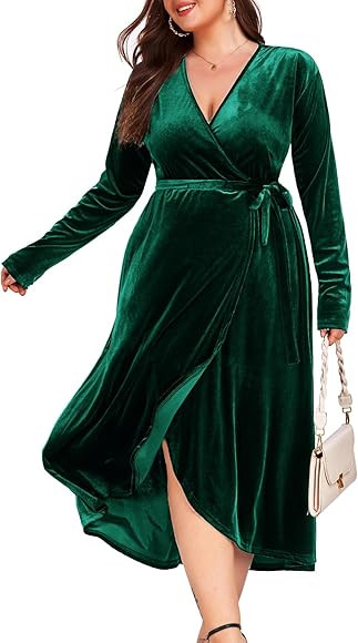 ZOMVA 2023 Plus Size Velvet Wrap Dress Ruffle Sleeves Long Maxi A-line Elegant Party Wedding Gues... | Amazon (US)