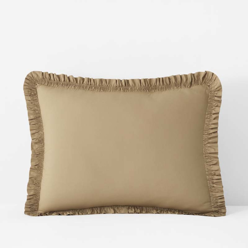 Solid Ruffle Garment Washed Cotton Percale Sham - Wheat, King | The Company Store