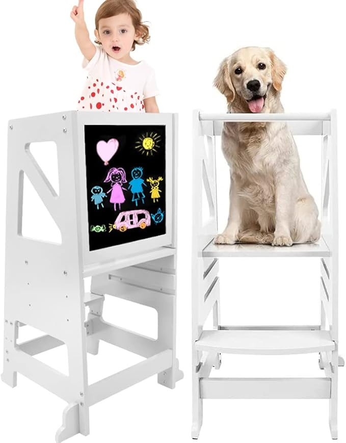 Toddler Kitchen Stool Helper - Toddler Tower with Message Boards & Safty Rail, Adjustable Height ... | Amazon (US)