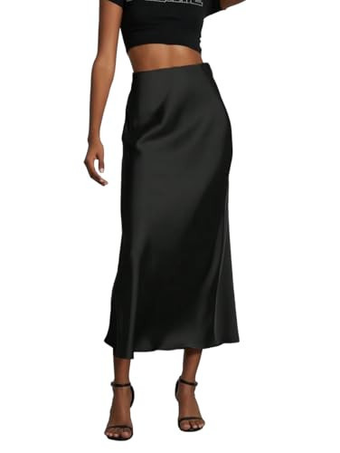 Skirts for Women Black Maxi Skirt Satin Skirt Formal A Line Flowy Black Silk Skirt Long Skirts for Women Summer | Amazon (US)