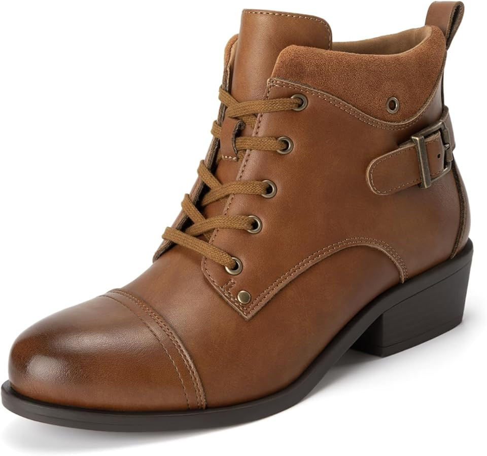 Athlefit Women's Short Ankle Boots Chunky Low Heel Round Toe Boots Comfortable Lace Up Booties wi... | Amazon (US)