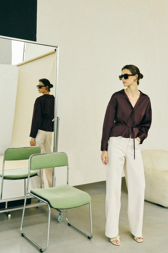BELTED SATIN EFFECT BLOUSE | Zara US