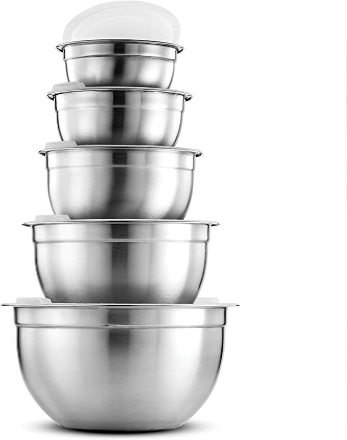 Premium Stainless-Steel Mixing Bowls with Airtight Lids (Set of 5) Nesting Bowls for Space-Saving... | Amazon (US)