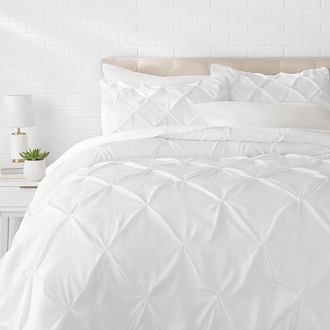 Amazon Basics Pinch Pleat Down-Alternative Comforter Bedding Set - King, Bright White | Amazon (US)