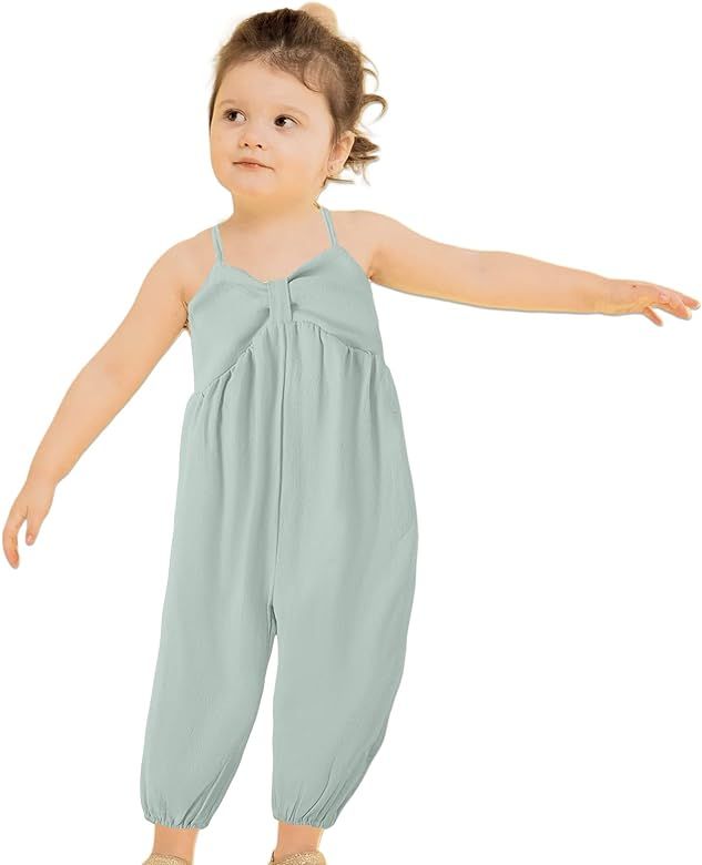 OPAWO Baby Girl Jumpsuit Backless Harem Pants Strap Toddler Romper Spaghetti Summer Outfits for Girl | Amazon (US)