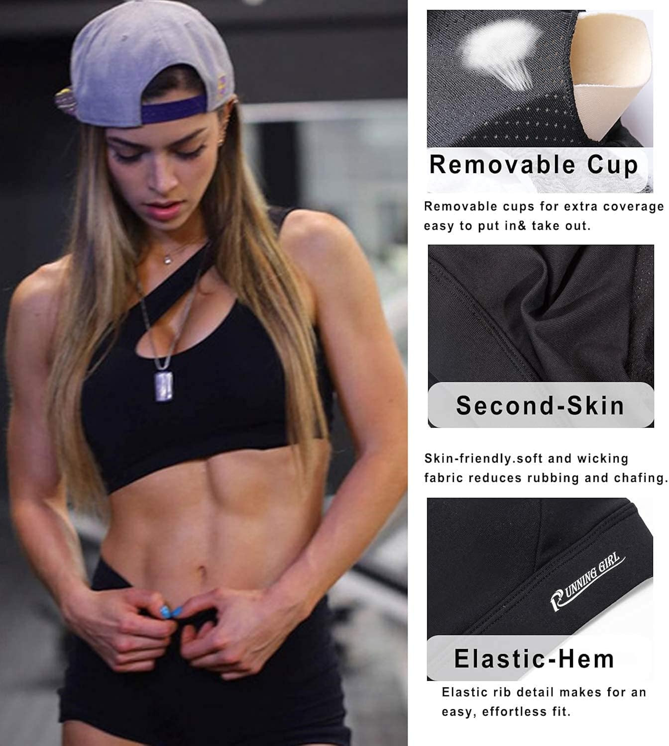 RUNNING GIRL One Shoulder Sports Bra Removable Padded Yoga Top Post-Surgery Wirefree Sexy Cute Me... | Amazon (US)