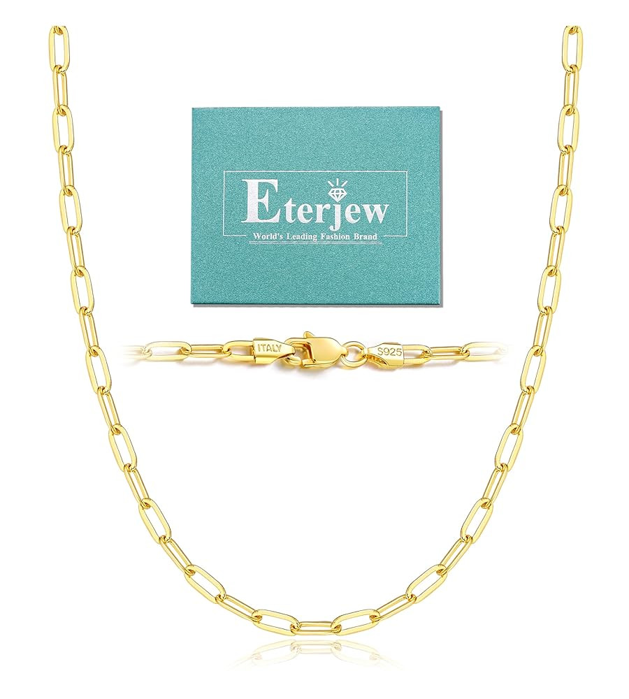 Italy Solid 18K Gold Over 925 Sterling Silver Paperclip Chain Necklace for Women, 3/4mm Women's C... | Amazon (US)