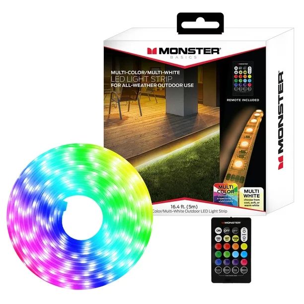 Monster Multi-Color Multi-White Indoor/Outdoor RGB LED Light Strip with Remote – 16.4ft/5m | Walmart (US)