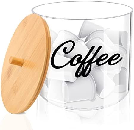 Coffee Pod Holder with Bamboo Lid, Clear K Cup Holder Kcup Vertuo Organizer 80-Ounce, Coffee Fil... | Amazon (US)