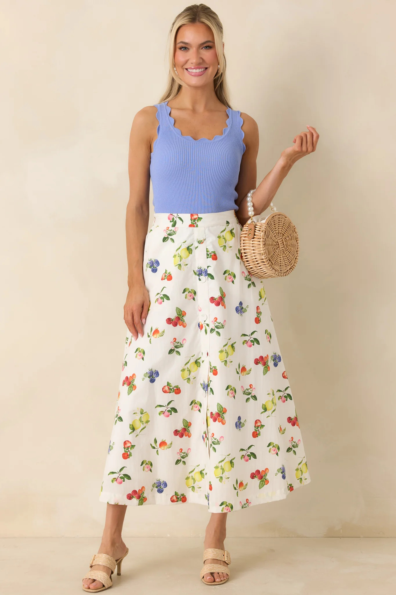 Prosperina Shay Sky Blue Scallop Cotton Tank | Red Dress