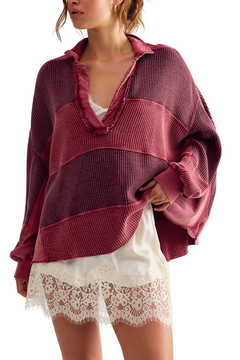 Free People Rainn Thermal Knit Top in Neutral Combo at Nordstrom, Size X-Large | Nordstrom