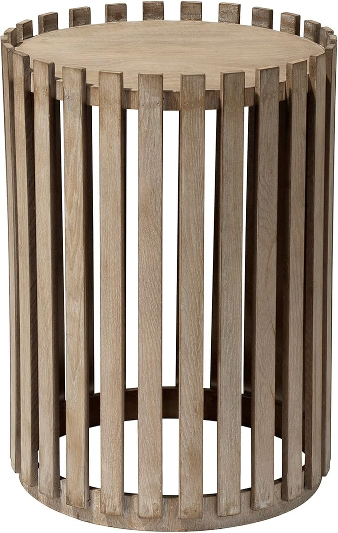 Benjara Side Table with Slatted Design Drum Silhouette, Washed Brown | Amazon (US)