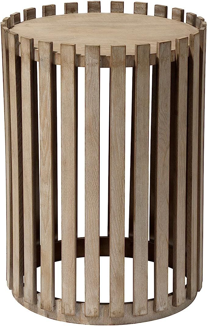 Benjara Side Table with Slatted Design Drum Silhouette, Brown | Amazon (US)