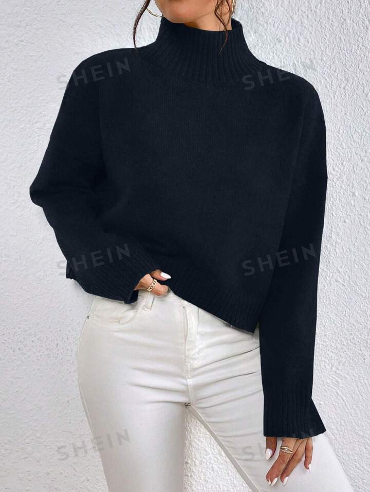 SHEIN LUNE Gola Alta Ombro Caído Suéter | SHEIN