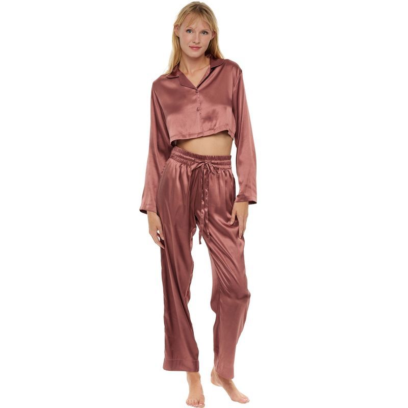 Alexander Del Rossa Women's Crop Top Satin Pajama Set with Pockets, Drawstring | Target