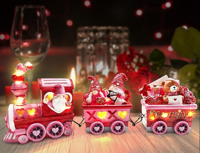 Hexagram Valentines Day Decorations Indoor, Lighted Valentines Gnome Train Decor for Tabletop Fig... | Amazon (US)