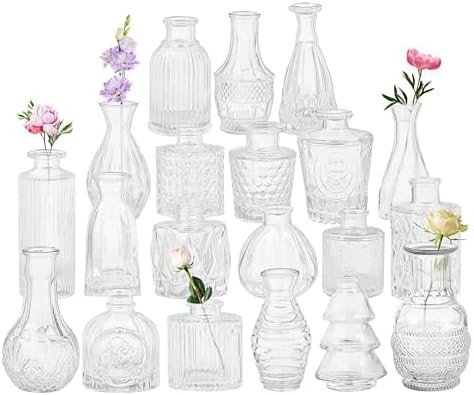 Set of 20 Glass Bud Vases,Small Clear Vases,Wedding Centerpiece Table Decorations,Clear Vintage E... | Amazon (US)