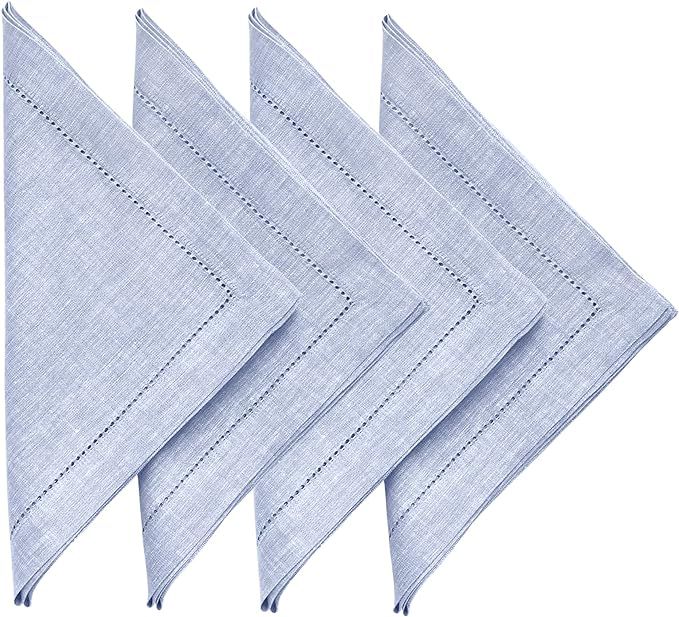 Solino Home Chambray Blue Linen Napkins – 20 x 20 Inch Set of 4, Milan 100% Pure Linen Dinner N... | Amazon (US)