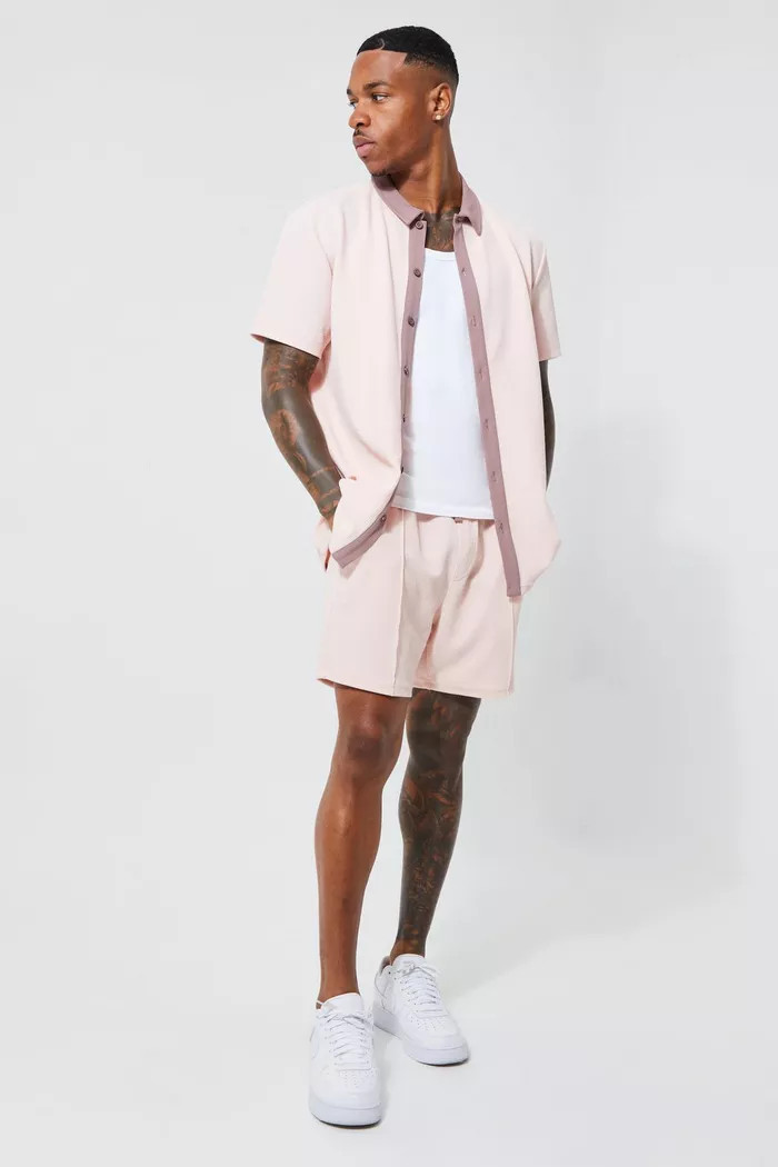 Short Sleeve Textured Jersey Shirt And Short | Boohoo.com (US & CA)