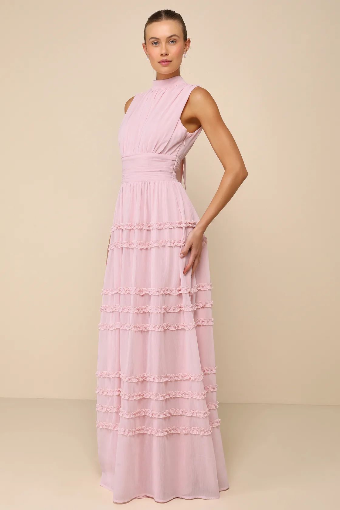 Enchantingly Sweet Blush Pink Chiffon Backless Maxi Dress | Lulus