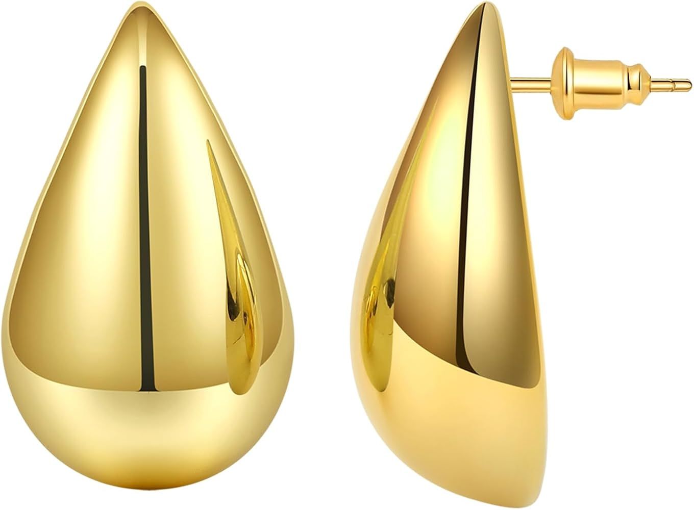 14K Real Gold Plated 925 Sterling Silver Post Teardrop Chunky Hoop Stud Earrings Small Cute Light... | Amazon (US)