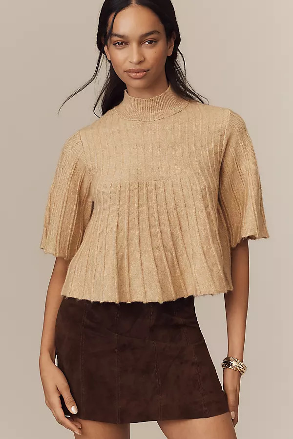 Maeve Short-Sleeve Mock-Neck Swing Sweater | Anthropologie (US)