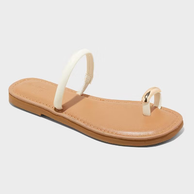 Women's Clara Toe Ring Sandals - Universal Thread™ Cream 5.5: Slip-On, Cushioned Footbed, Square Open Toe | Target