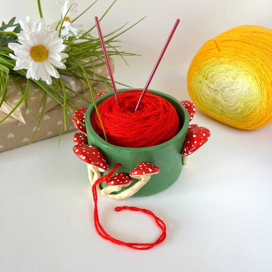 Small Amanita Mushroom Crochet Yarn Bowl Handmade Clay Knitting Bowl for Yarn Cottagecore Crochet... | Etsy (US)