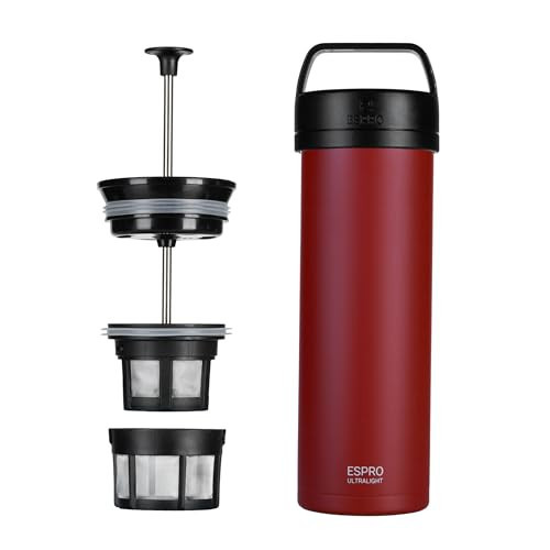 ESPRO P0 Ultralight French Press Coffee Maker for Travel, Vacuum Insulated Stainless Steel, 16 Ounces, Cranberry | Amazon (US)