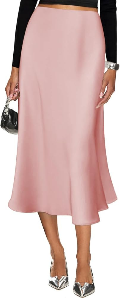 Women's Silk Satin Midi Skirt Elastic High Waisted A-Line Cheetah Print Leopard Long Skirts for W... | Amazon (US)