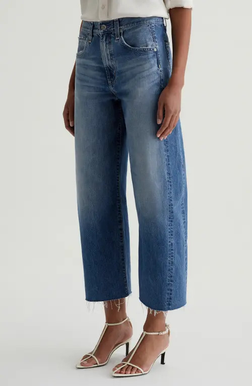 AG Hattie Raw Hem High Waist Crop Barrel Leg Jeans in Gemini at Nordstrom, Size 30 | Nordstrom